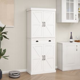 71" Kitchen Pantry Storage Cabinet with 4 Doors(2Doors with Racks),1 Drawer, 2 Adjustable Shelves, Freestanding Cupboard for Kitchen