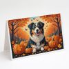 Australian Shepherd Terrier Fall Greeting Cards Pack of 8 Blank Cards with Envelopes Whimsical A7 Size 5x7 Blank Note Cards