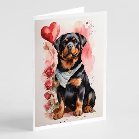 Rottweiler Valentine Roses Greeting Cards Pack of 8 Blank Cards with Envelopes Whimsical A7 Size 5x7 Blank Note Cards