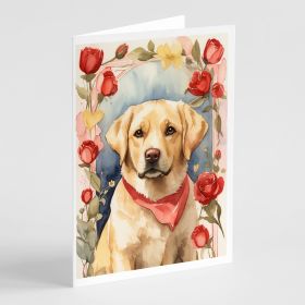 Yellow Labrador Retriever Valentine Roses Greeting Cards Pack of 8 Blank Cards with Envelopes Whimsical A7 Size 5x7 Blank Note Cards