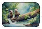 River Otters at Play Dish Drying Mat Absorbent Dish Drying Mat Pad for Kitchen Counter Dish Drainer Mat for Countertop, 14 x 21", Multicolor
