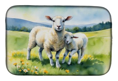 Springtime Lambs Dish Drying Mat Absorbent Dish Drying Mat Pad for Kitchen Counter Dish Drainer Mat for Countertop, 14 x 21", Multicolor