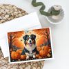 Australian Shepherd Terrier Fall Greeting Cards Pack of 8 Blank Cards with Envelopes Whimsical A7 Size 5x7 Blank Note Cards