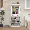 71" Kitchen Pantry Storage Cabinet with 4 Doors(2Doors with Racks),1 Drawer, 2 Adjustable Shelves, Freestanding Cupboard for Kitchen