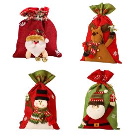4pcs Christmas Gift Bags Drawstring Christmas Gift Doll Bag Candy Treat Bags (Color: color 1)