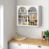 27.56"Glass Doors Modern Two-door Wall Cabinet with Featuring Three-tier Storage for Entryway Living Room Bathroom Dining Room