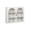 27.56"Glass Doors Modern Two-door Wall Cabinet with Featuring Three-tier Storage for Entryway Living Room Bathroom Dining Room