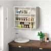 27.56"Glass Doors Modern Two-door Wall Cabinet with Featuring Three-tier Storage for Entryway Living Room Bathroom Dining Room