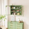 27.56"Glass Doors Modern Two-door Wall Cabinet with Featuring Three-tier Storage for Entryway Living Room Bathroom Dining Room